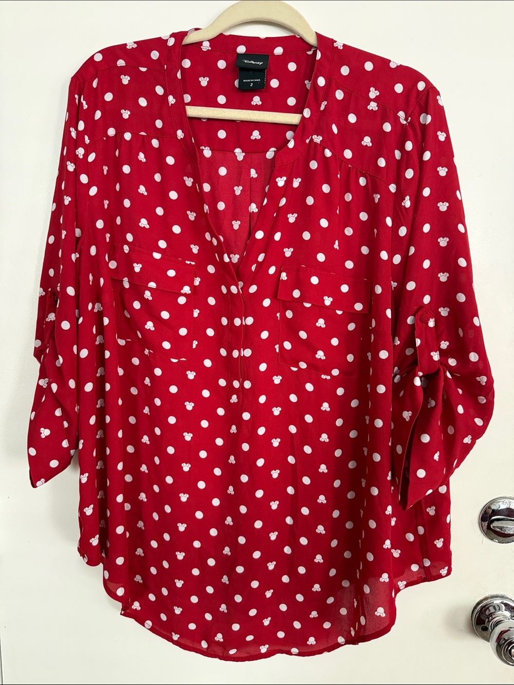 Disney Red Polka Dot V-Neck Blouse